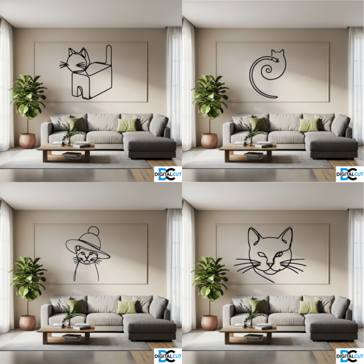 Zestaw 30 kotów line art – pliki DXF, DWG, SVG do cięcia i druku