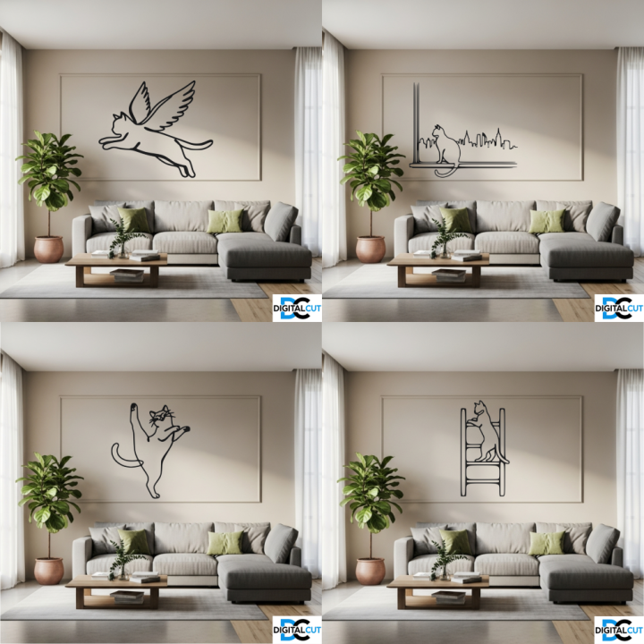 Zestaw 30 kotów line art – pliki DXF, DWG, SVG do cięcia i druku