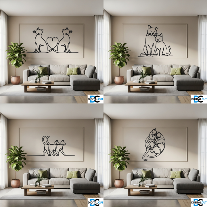 Zestaw 30 kotów line art – pliki DXF, DWG, SVG do cięcia i druku