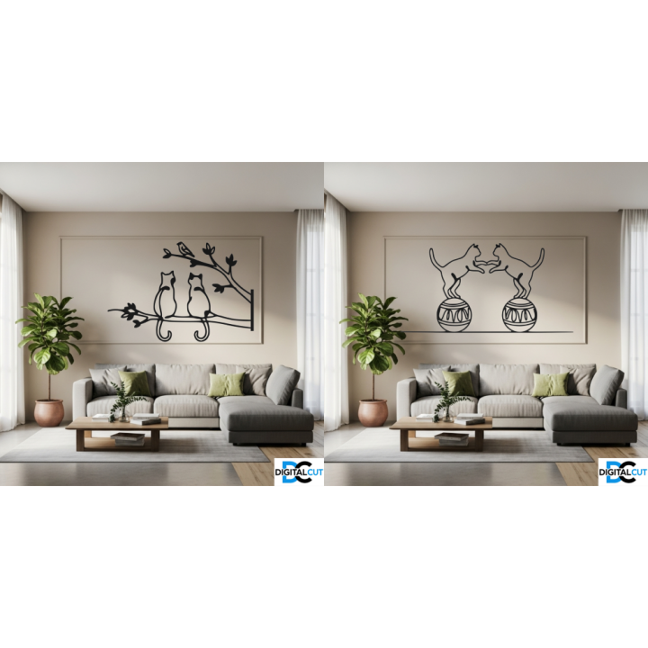 Zestaw 30 kotów line art – pliki DXF, DWG, SVG do cięcia i druku