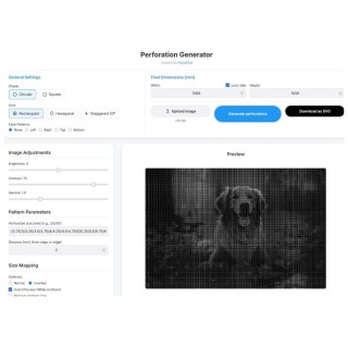 Photo Perforation Generator. Create unique laser cutting patterns. Quick, easy, and high-quality SVG.